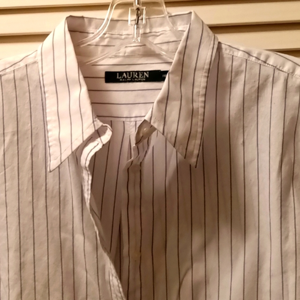 Lauren Ralph Lauren White Button-Down Shirt with Thin Black Stripes